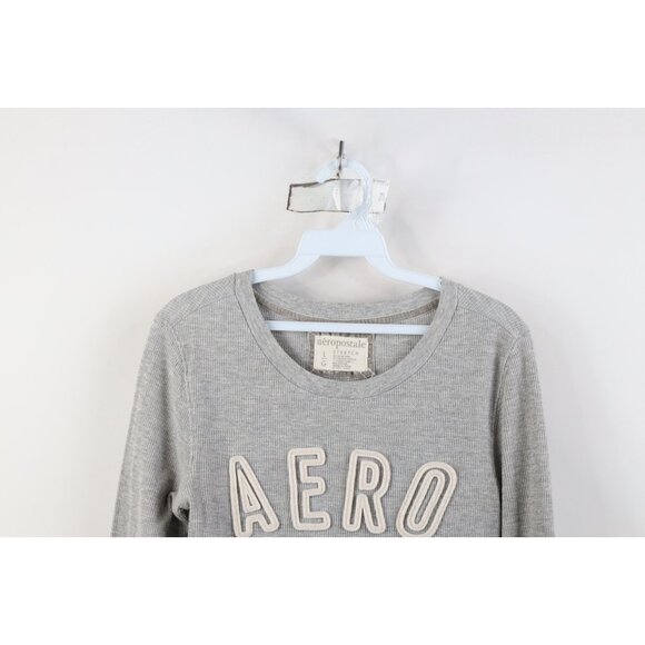 Vtg Y2K Aeropostale Womens L Babydoll Thermal Knit 3/4 Sleeve T-Shirt Metallic - Picture 2 of 14